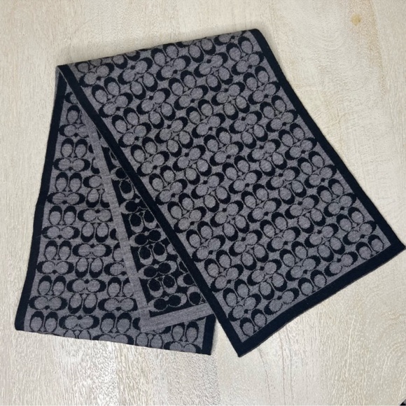 Coach Accessories - Coach Merino Wool Black and Gray Reversible Signature C’s Scarf